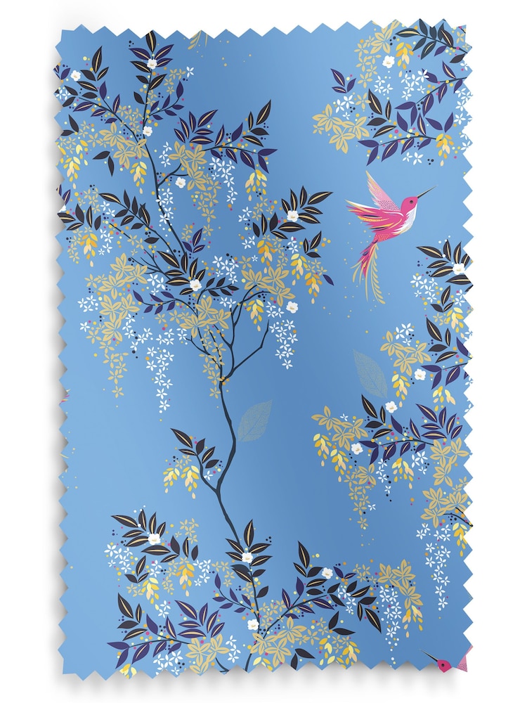 Sara Miller Cornflower Blue 100% Cotton Hummingbird Made to Measure Curtains - Image 8 of 8