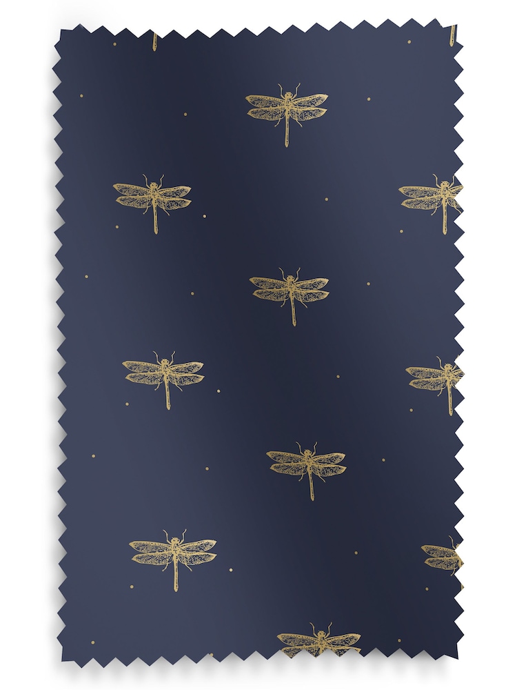 Sara Miller Navy 100% Cotton Dragonfly Made to Measure Curtains - Image 9 of 9