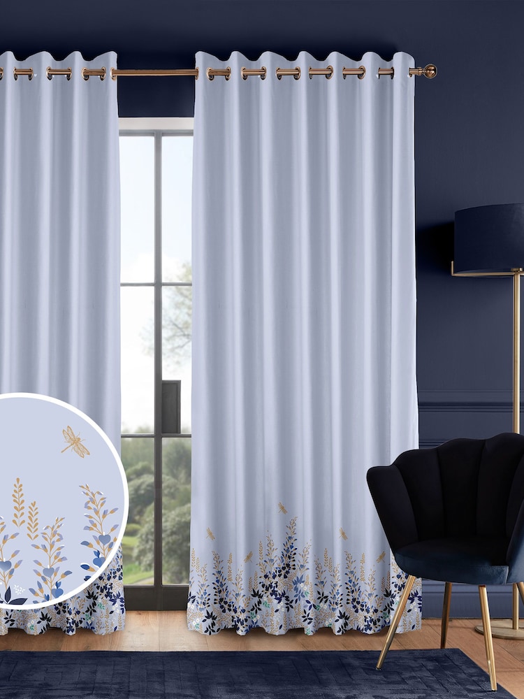 Sara Miller Pale Blue 100% Cotton Wisteria Made to Measure Curtains - Image 1 of 9