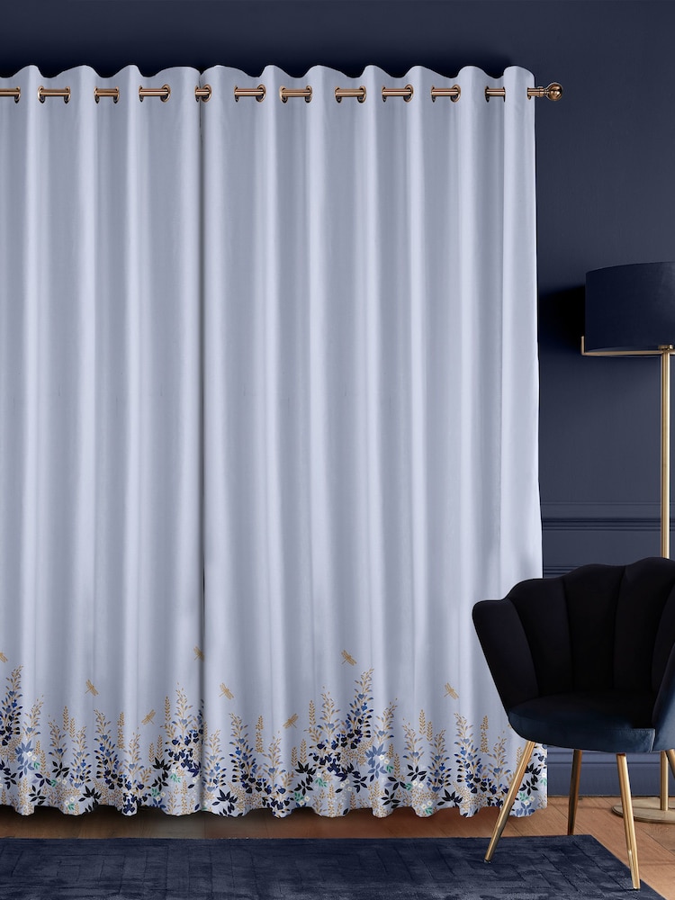 Sara Miller Pale Blue 100% Cotton Wisteria Made to Measure Curtains - Image 2 of 9