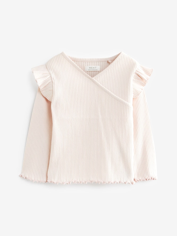 Pale Pink Long Sleeve Rib Wrap Top (3mths-7yrs) - Image 1 of 3