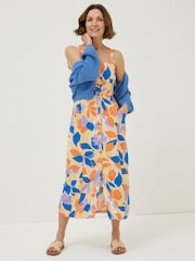 FatFace Orange Corey Stencil Floral Midi Dress - Image 1 of 5