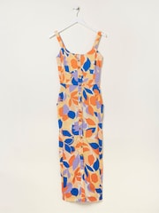 FatFace Orange Corey Stencil Floral Midi Dress - Image 5 of 5