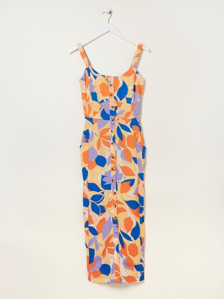FatFace Orange Corey Stencil Floral Midi Dress - Image 5 of 5