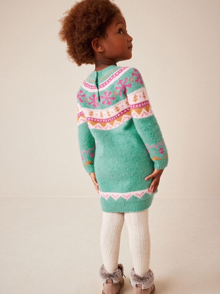 Green Fairisle Pattern Jumper Dress (3mths-7yrs) - Image 2 of 8 Green Fairisle Pattern Jumper Dress (3mths-7yrs) - Image 2 of 8