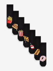 Black Food Cotton Rich Socks 7 Pack - Image 1 of 8