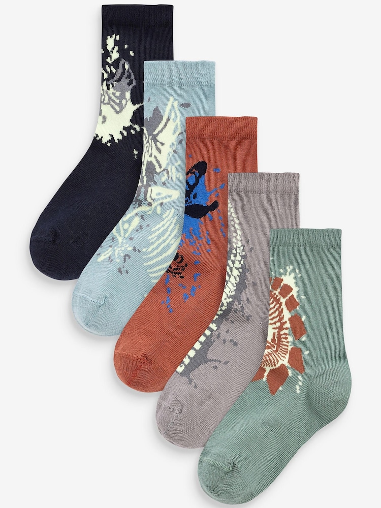 Mineral Dino 5 Pack Cotton Rich Socks - Image 1 of 6 Mineral Dino 5 Pack Cotton Rich Socks - Image 1 of 6