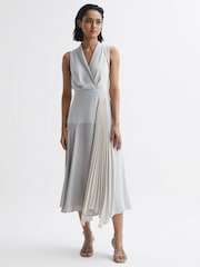 Reiss Lilac Claire Pleated Fitted Midi Dress - Image 1 of 5