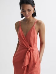 Reiss Coral Esme Linen Side Tie Midi Dress - Image 1 of 6