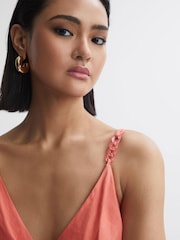 Reiss Coral Esme Linen Side Tie Midi Dress - Image 4 of 6