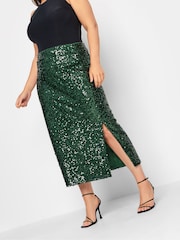 Yours Curve Green London Sequin Tube Skirt - Image 1 of 1
