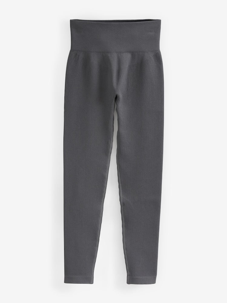 Schiefergrau - Nahtlos gerippte Leggings mit hoher Taille - Image 5 of 6