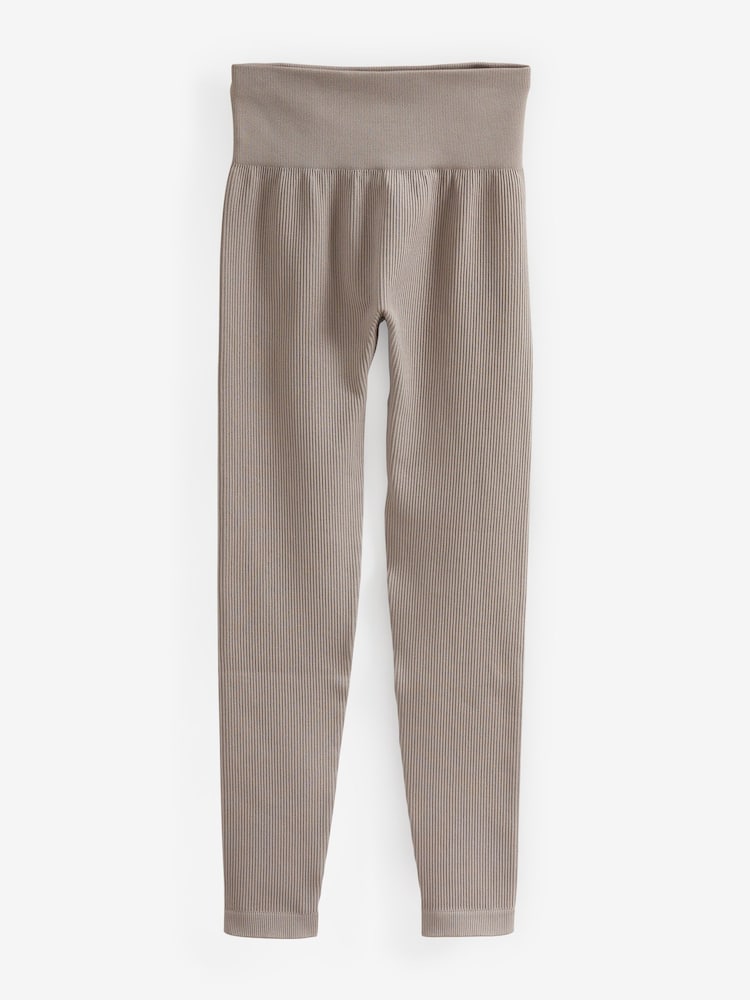 Neutral Ribbed Seamless High Waist Leggings - Image 6 of 7