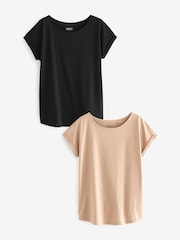 Black/Neutral Cap Sleeve 100% Cotton T-Shirts 2 Pack - Image 1 of 8