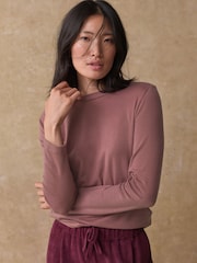 Mauve Soft Touch Ribbed Long Sleeve T-Shirt with TENCEL™ Lyocell - Image 1 of 6