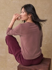 Mauve Soft Touch Ribbed Long Sleeve T-Shirt with TENCEL™ Lyocell - Image 3 of 6