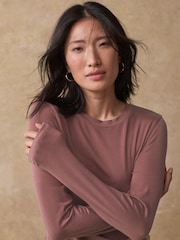 Mauve Soft Touch Ribbed Long Sleeve T-Shirt with TENCEL™ Lyocell - Image 4 of 6