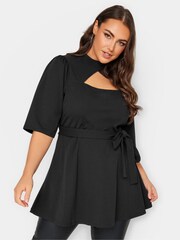 Yours Curve Black London Cut Out Peplum Top - Image 1 of 4