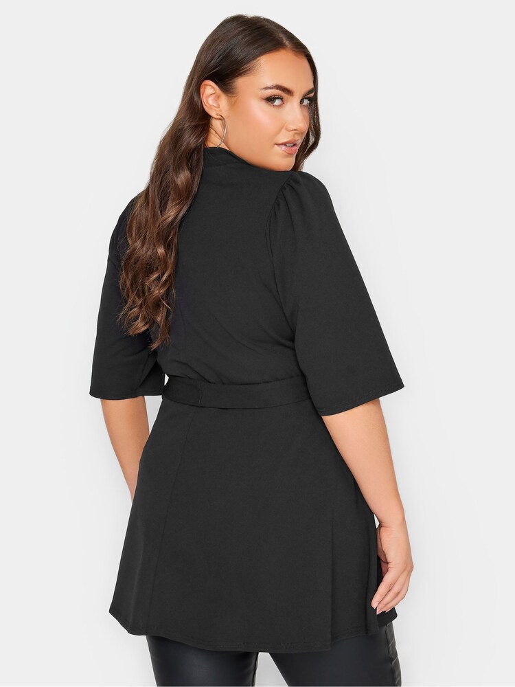 Yours Curve Black London Cut Out Peplum Top - Image 2 of 4