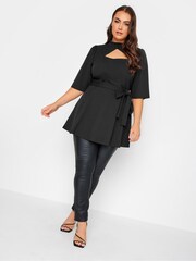 Yours Curve Black London Cut Out Peplum Top - Image 3 of 4