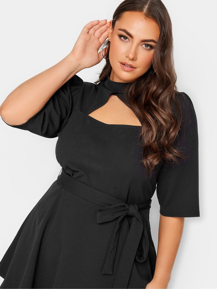 Yours Curve Black London Cut Out Peplum Top - Image 4 of 4