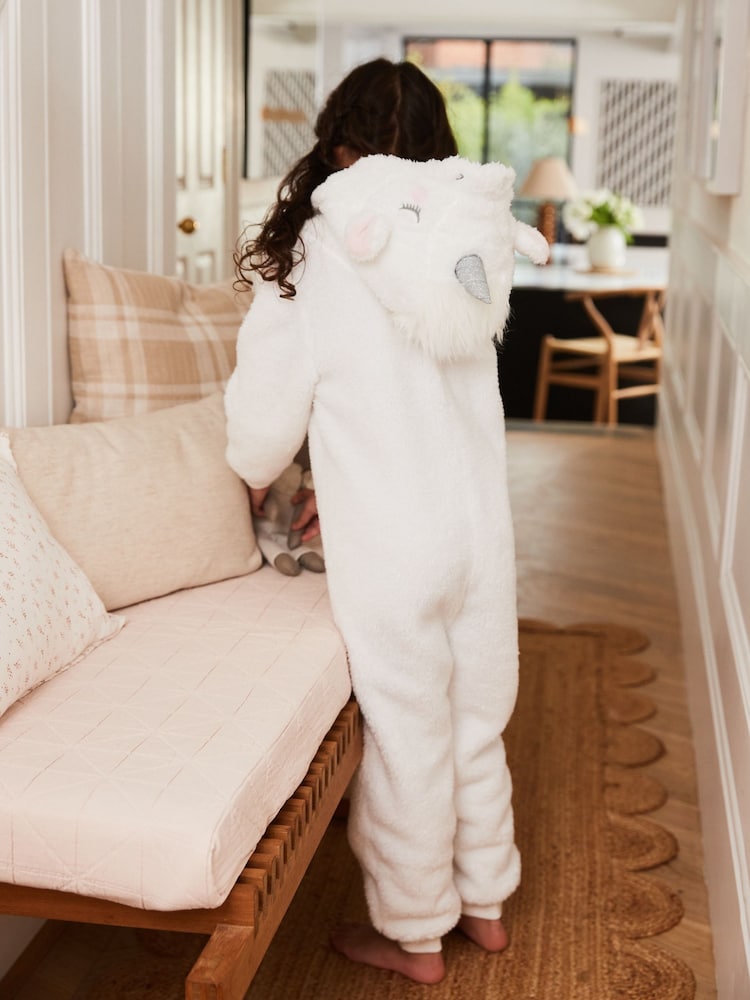 Beli enorog - 3D Unicorn Teddy (sintetična tkanina) borg Flis vse v enem (1.5-16yrs) - Slika 2 iz 5