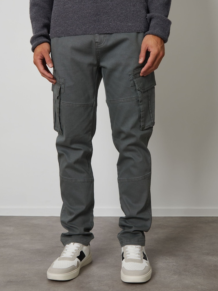Threadbare Grey Cotton Cargo Pocket Trousers With Stretch - Image 1 of 1