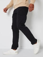 Threadbare Black Cotton Cargo Pocket Trousers With Stretch - Image 1 of 4