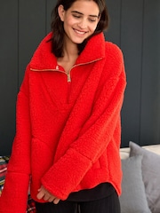 Red Borg Fleece Funnel Neck Half Zip Top - Image 1 of 9
