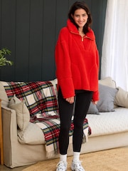 Red Borg Fleece Funnel Neck Half Zip Top - Image 2 of 9
