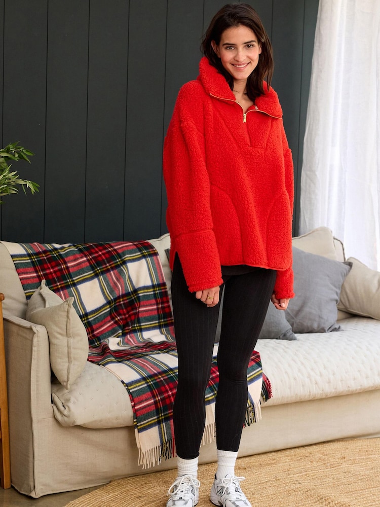 Red Borg Fleece Funnel Neck Half Zip Top - Image 2 of 9