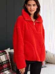 Red Borg Fleece Funnel Neck Half Zip Top - Image 3 of 9