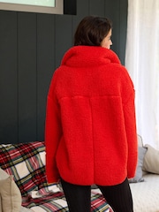 Red Borg Fleece Funnel Neck Half Zip Top - Image 4 of 9