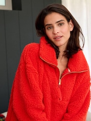 Red Borg Fleece Funnel Neck Half Zip Top - Image 5 of 9