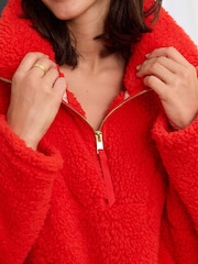 Red Borg Fleece Funnel Neck Half Zip Top - Image 6 of 9