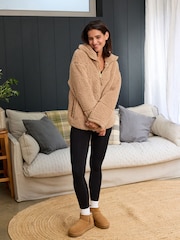 Neutral Borg Fleece Funnel Neck Half Zip Top - Image 2 of 8