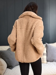 Neutral Borg Fleece Funnel Neck Half Zip Top - Image 3 of 8