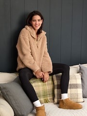 Neutral Borg Fleece Funnel Neck Half Zip Top - Image 4 of 8