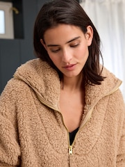Neutral Borg Fleece Funnel Neck Half Zip Top - Image 5 of 8
