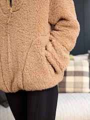 Neutral Borg Fleece Funnel Neck Half Zip Top - Image 6 of 8
