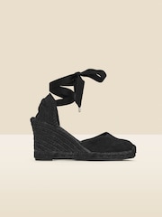 Sosandar Black Suede Wedge Espadrilles With Gold Trim - Image 1 of 5
