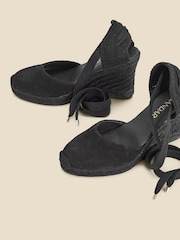 Sosandar Black Suede Wedge Espadrilles With Gold Trim - Image 4 of 5