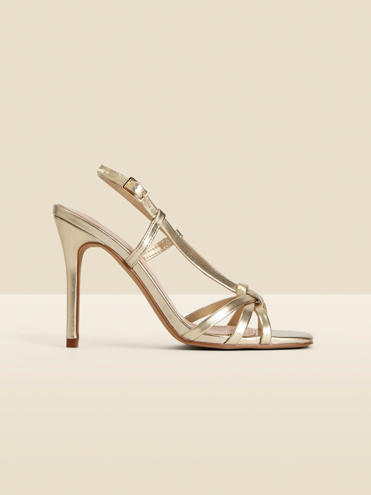 Sosandar Gold Strappy Square Toe Sandals - Image 2 of 5