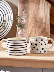 Set of 2 Navy Blue Spot and Stripe Mugs - Image 1 of 5