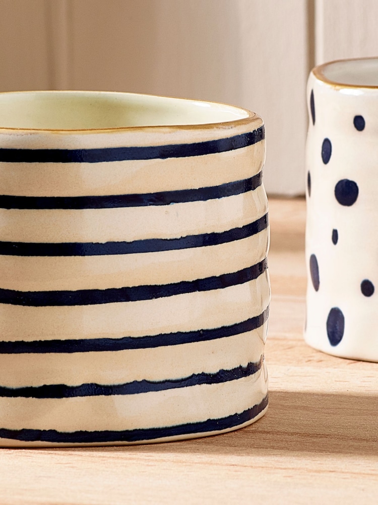 Set of 2 Navy Blue Spot and Stripe Mugs - Image 2 of 5