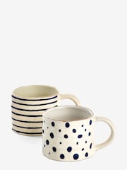 Set of 2 Navy Blue Spot and Stripe Mugs - Image 5 of 5