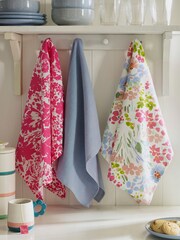 Set of 3 Pink Lisse Floral Print 100% Cotton Tea Towels - Image 1 of 4