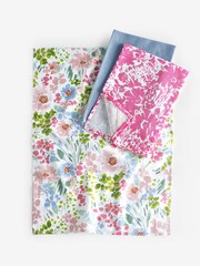 Set of 3 Pink Lisse Floral Print 100% Cotton Tea Towels - Image 3 of 4