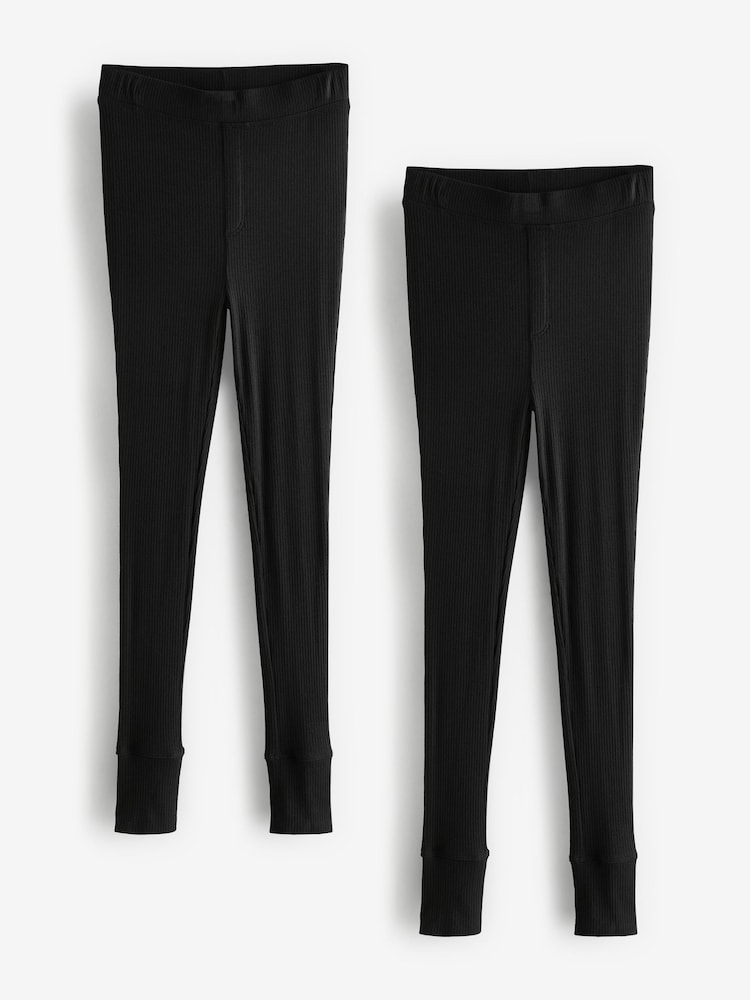 Schwarz - Gerippte Leggings im 2er-Pack - Bild 1 von 3 Schwarz - Gerippte Leggings im 2er-Pack - Bild 1 von 3