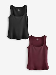Black/Berry Red Thermal Vest Tops 2 Pack - Image 1 of 7